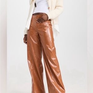 Free People Vegan Leather Brown Wide-Leg Pants